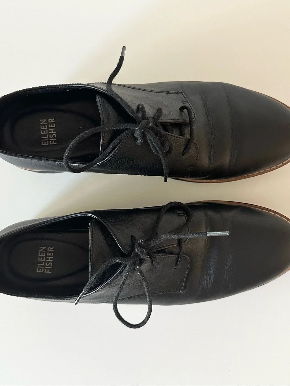 Eileen Fisher Black Leather Platform Oxfords Lug Sole Derby Size 8